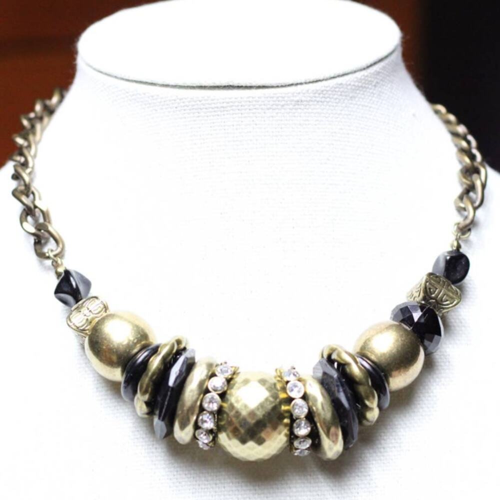 Gold Rhinestone Crystal Bead Chunky Fashion Statement 16" Chain Necklace ~ NEW